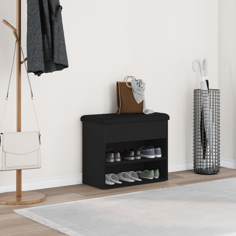 Aufbewahrungsbank Schwarz Eiche 60x30x48 cm Ingenie Holz