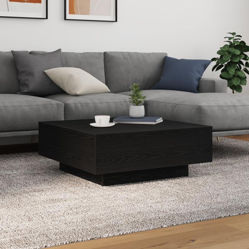 Couchtisch mit LED-Lichtern Schwarz Eiche 80x80x31 cm