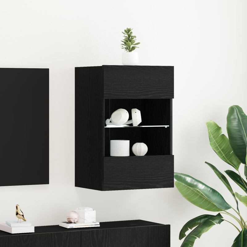 LED TV-Schrank 2 Stück Schwarz Eiche 40x30x60,5cm Werkstoff