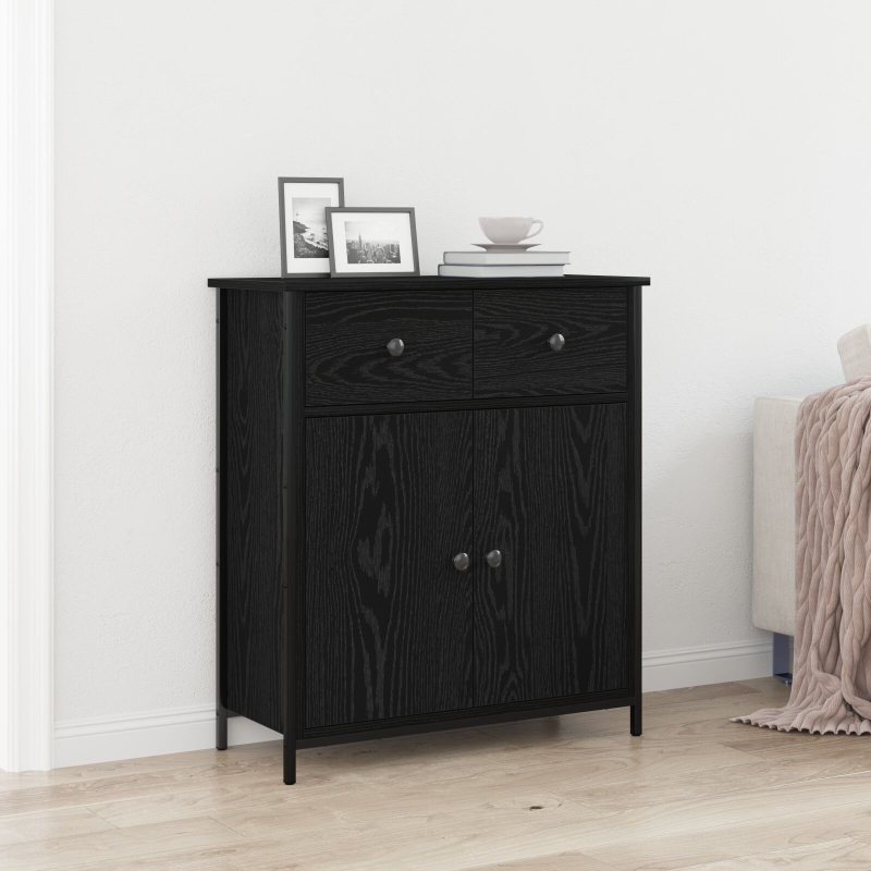 Sideboard Schwarze Eiche 70x30x80 cm Holzwerkstoff und Stahl
