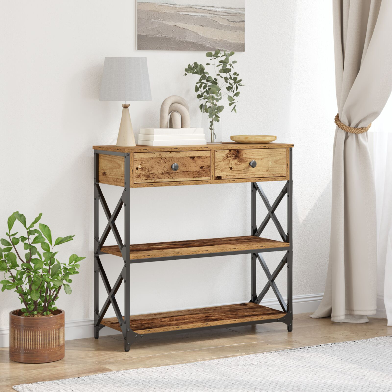 Konsolentisch Altholz 75x28x75 cm Holzwerkstoff und Stahl