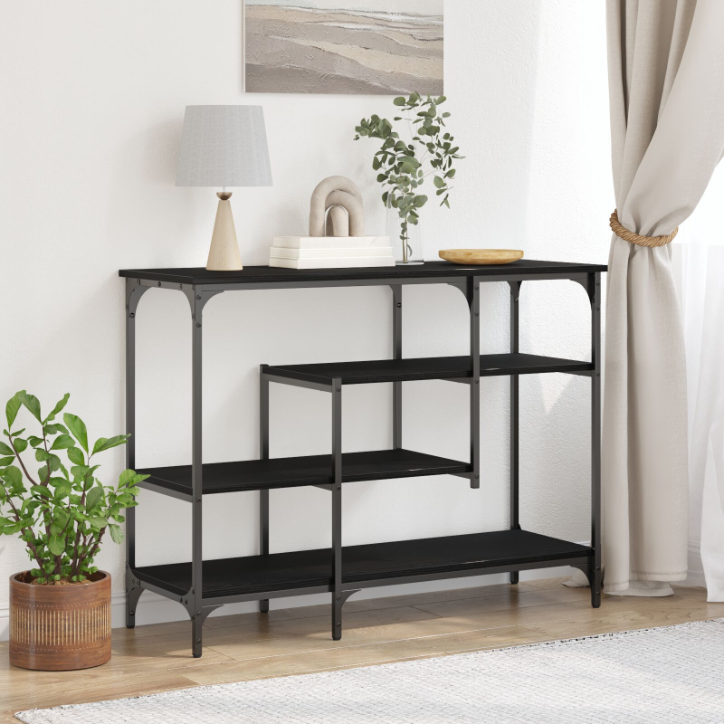 Konsolentisch Schwarzes Eichenholz 100x35x75 cm Ingenieurholz und Stahl