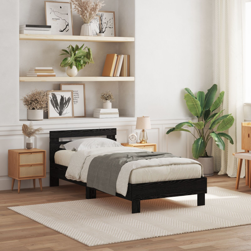 Bettgestell mit LED-Lichtern Schwarzes Eichenholz 90x190 cm Engineered wood