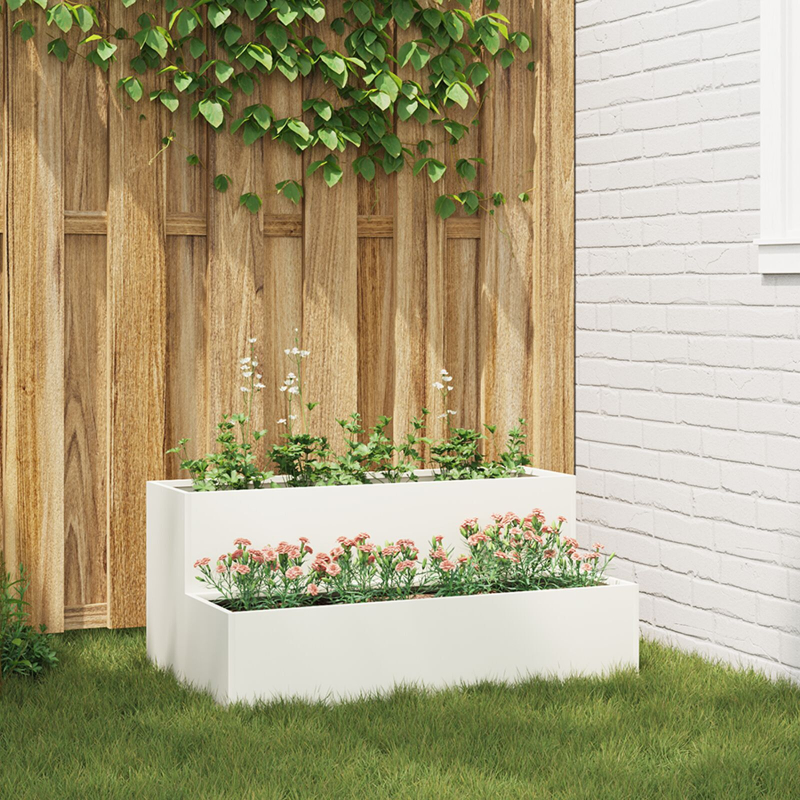 Gartenpflanzer 2-Tier 100x60x45 cm Weiß Stahl