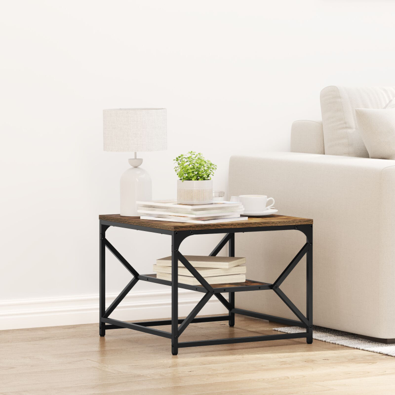 Couchtisch mit Regal in Rauch-Eiche 51x50x40 cm aus Faserholz