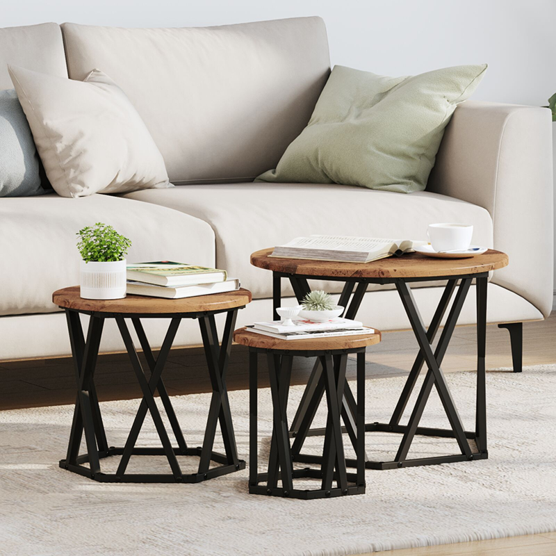 Nesting Beistelltische 3er Set aus alten Holzwerkstoffen