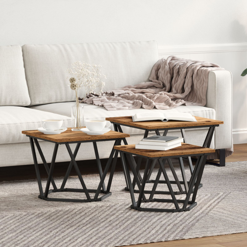 Beistelltische 3er Set Altholz Schichtstoff