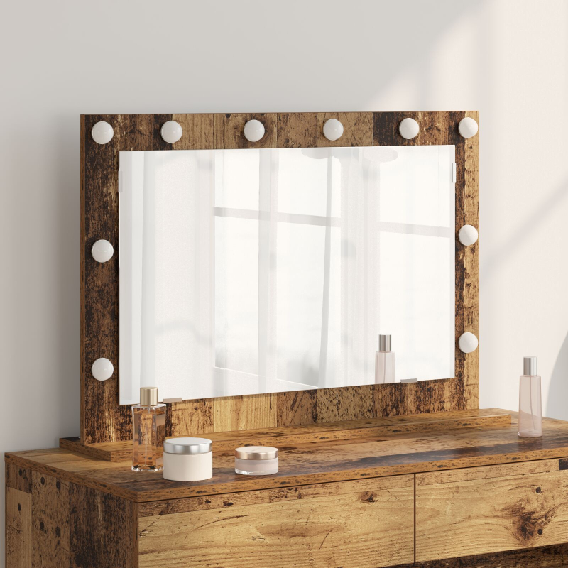 Kosmetikspiegel Altes Holz Massivholz und Glas 80 x 55 x 18 cm