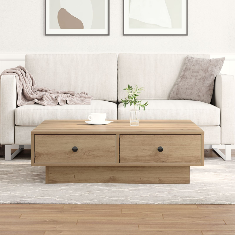 Couchtisch Eiche Furnier, MDF 90 x 90 x 28 cm Aufbewahrung