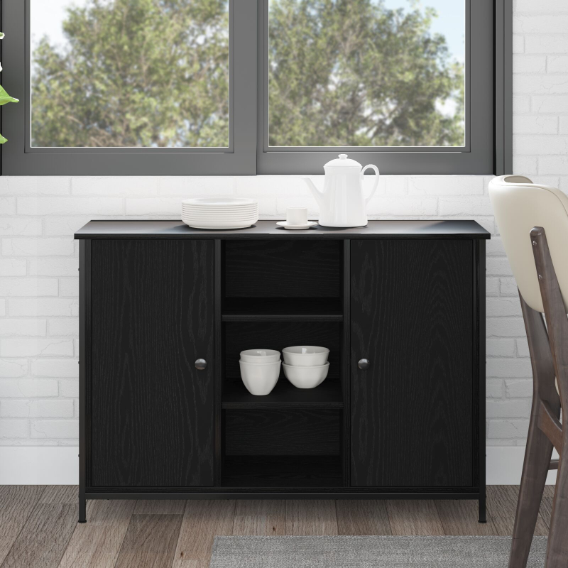 Sideboard Schwarze Eiche 100x35x70 cm Holzwerkstoff und Stahl