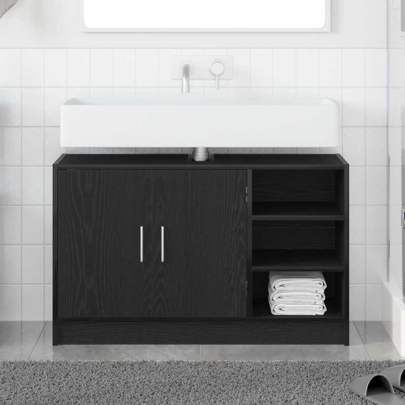 Spülenschrank Schwarz Eiche 90x29x55 cm Holzwerkstoff