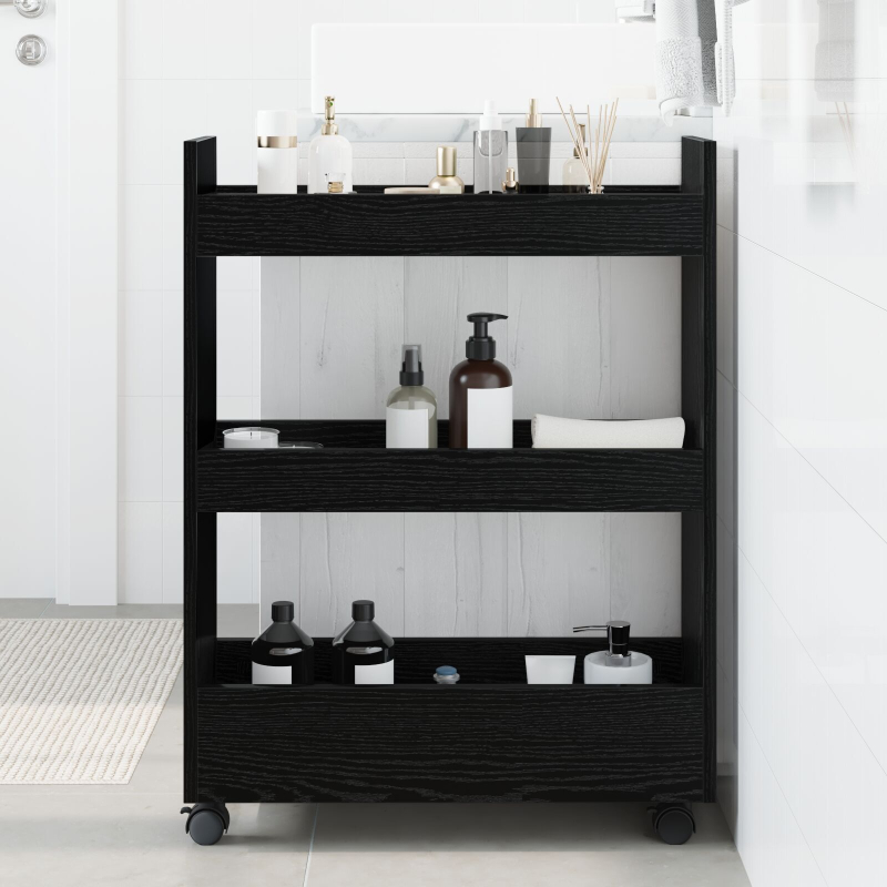 schmaler Aufbewahrungstrolley 3 Tier Schwarze Eiche Ingenieuholz