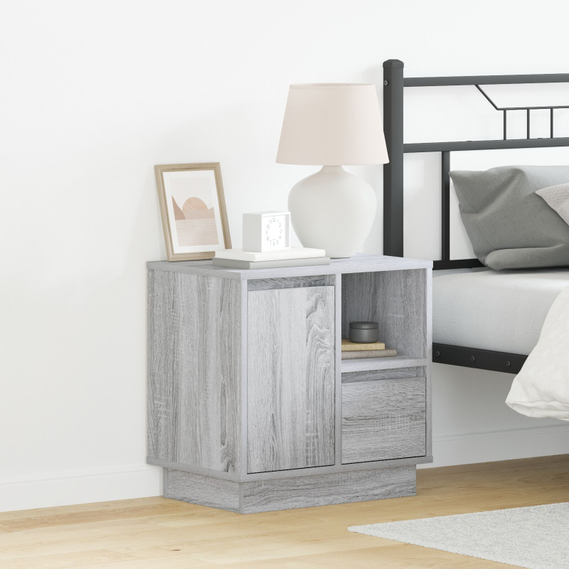Nachttische mit LED 2 Stück Grau Sonoma 50x34,5x50 cm