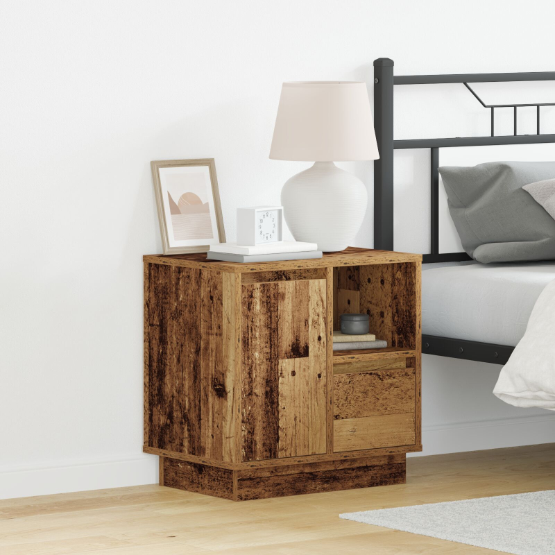 Nachttische mit LED 2er Set Altes Holz 50x34,5x50 cm