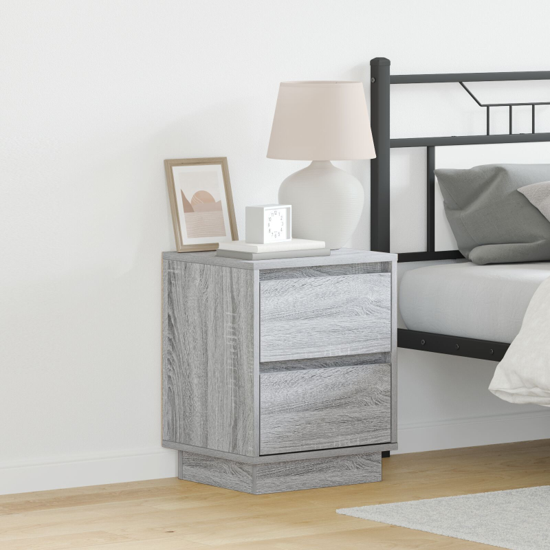 Nachttische mit LED Lichtern 2 Stk Grau Sonoma 39x34.5x50 cm