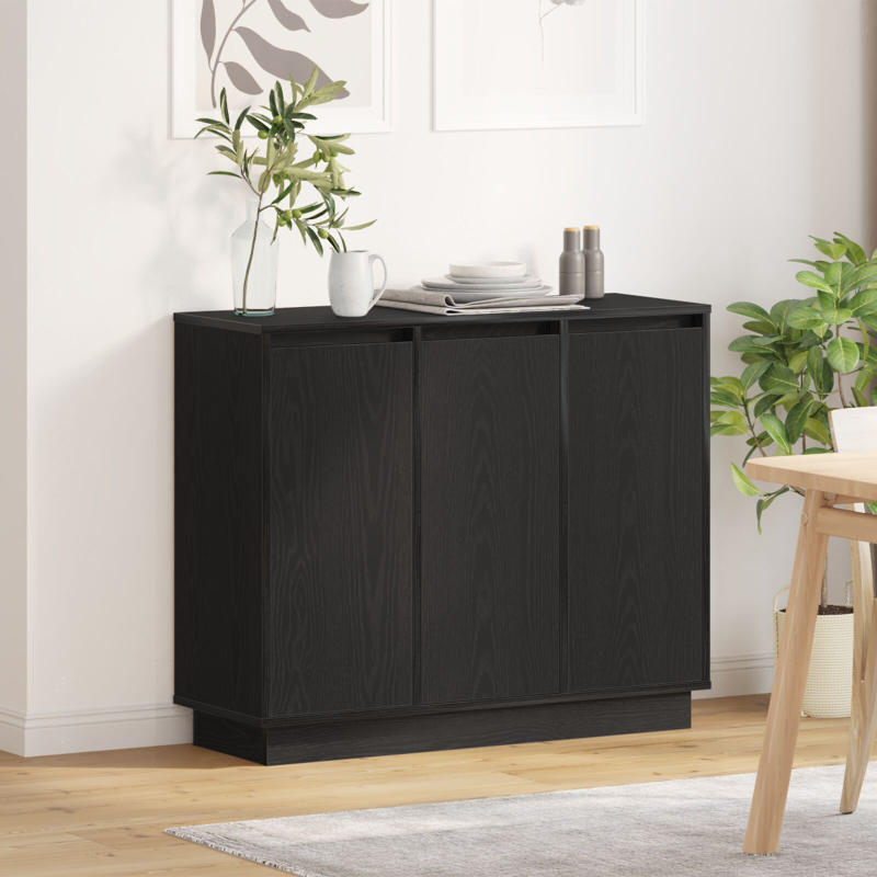Sideboard mit LED in Schwarz und Eiche, 90x32x75 cm, aus Holzwerkstoff