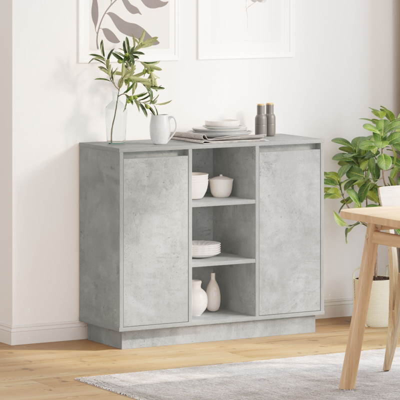 Sideboard mit LED in Beton Grau 90x32x75 cm aus Holzwerkstoff