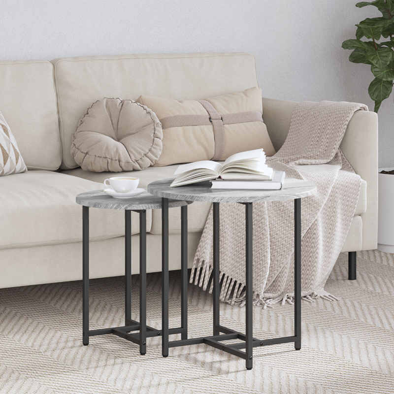 Beistelltisch Set 2 Stück Grau Sonoma Holz und Metall