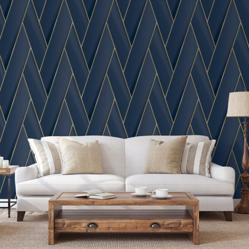 DUTCH WALLCOVERINGS Tapete Geometric Blau und Golden