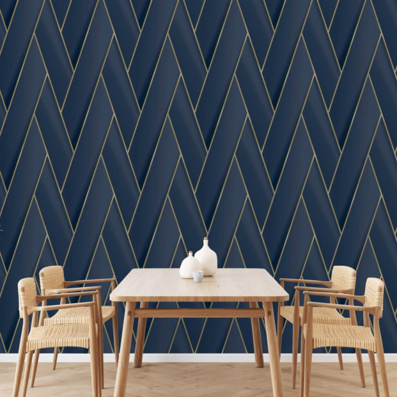 DUTCH WALLCOVERINGS Tapete Geometric Blau und Golden