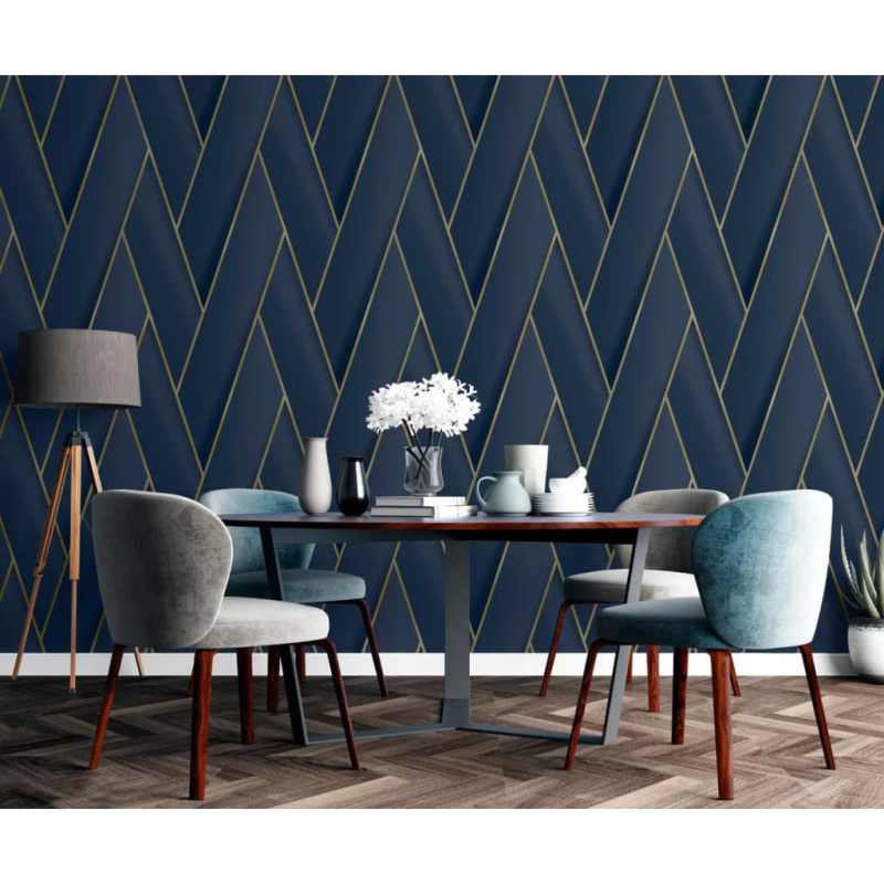 DUTCH WALLCOVERINGS Tapete Geometric Blau und Golden