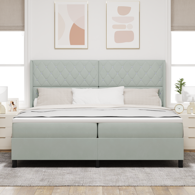 Boxspringbett mit Matratze & LED Licht Grau 200x200 cm Samt