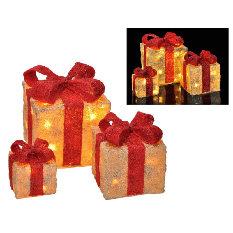 HI LED-Geschenkboxen mit Roten Schleifen 3 Stk.