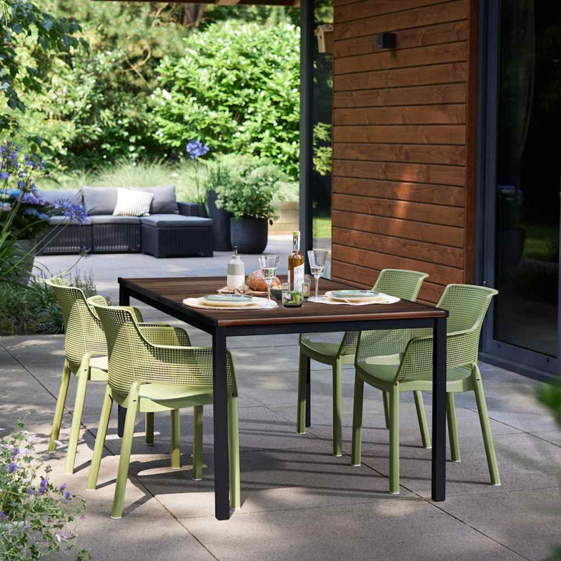 Keter Signature Porto Tisch 160 cm Walnuss und Schwarz Stahl