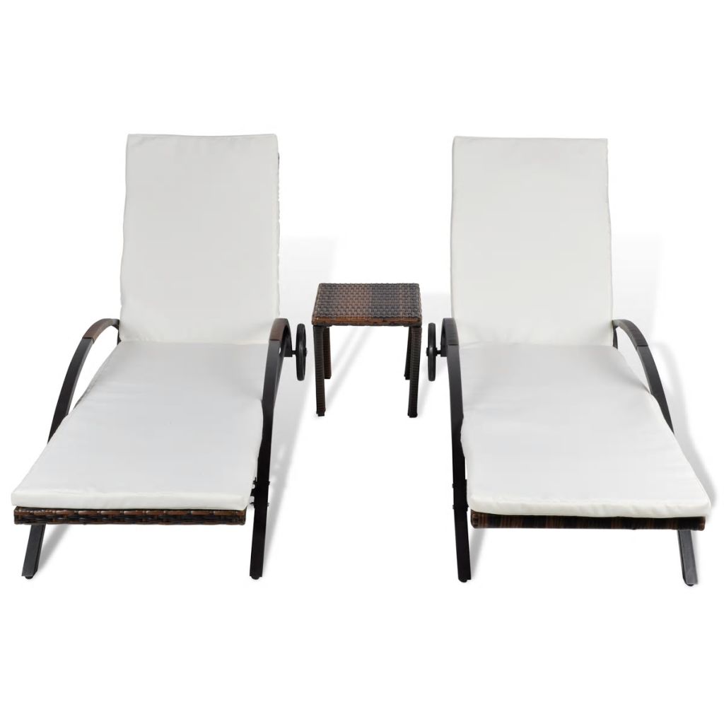 Sonnenliegen mit Tisch Poly Rattan Braun
