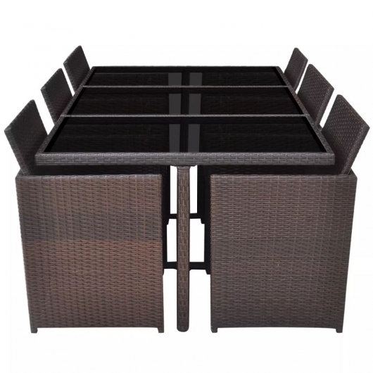 11-tlg. Garten-Essgruppe mit Auflagen Poly Rattan Braun