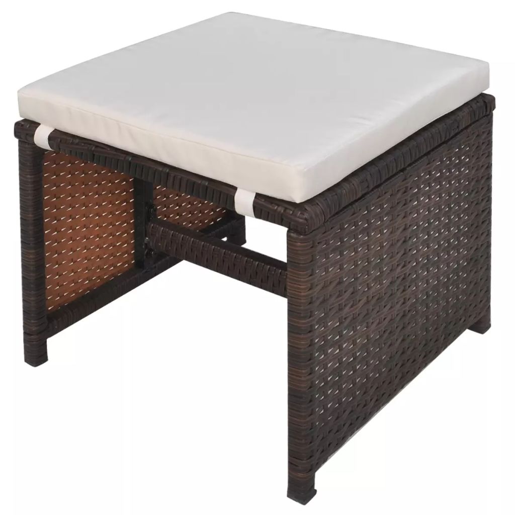 11-tlg. Garten-Essgruppe mit Auflagen Poly Rattan Braun