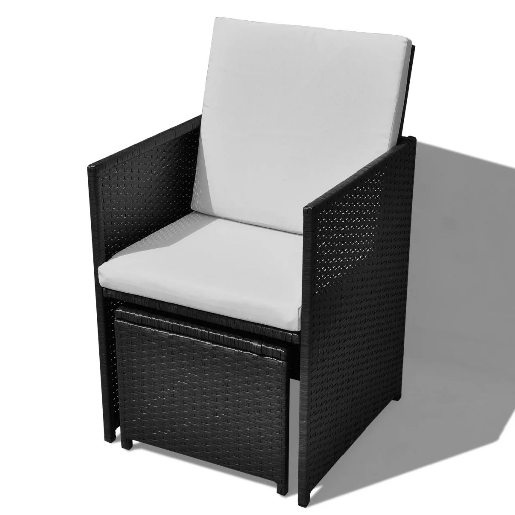 11-tlg. Garten-Essgruppe Poly Rattan Akazienholz Schwarz