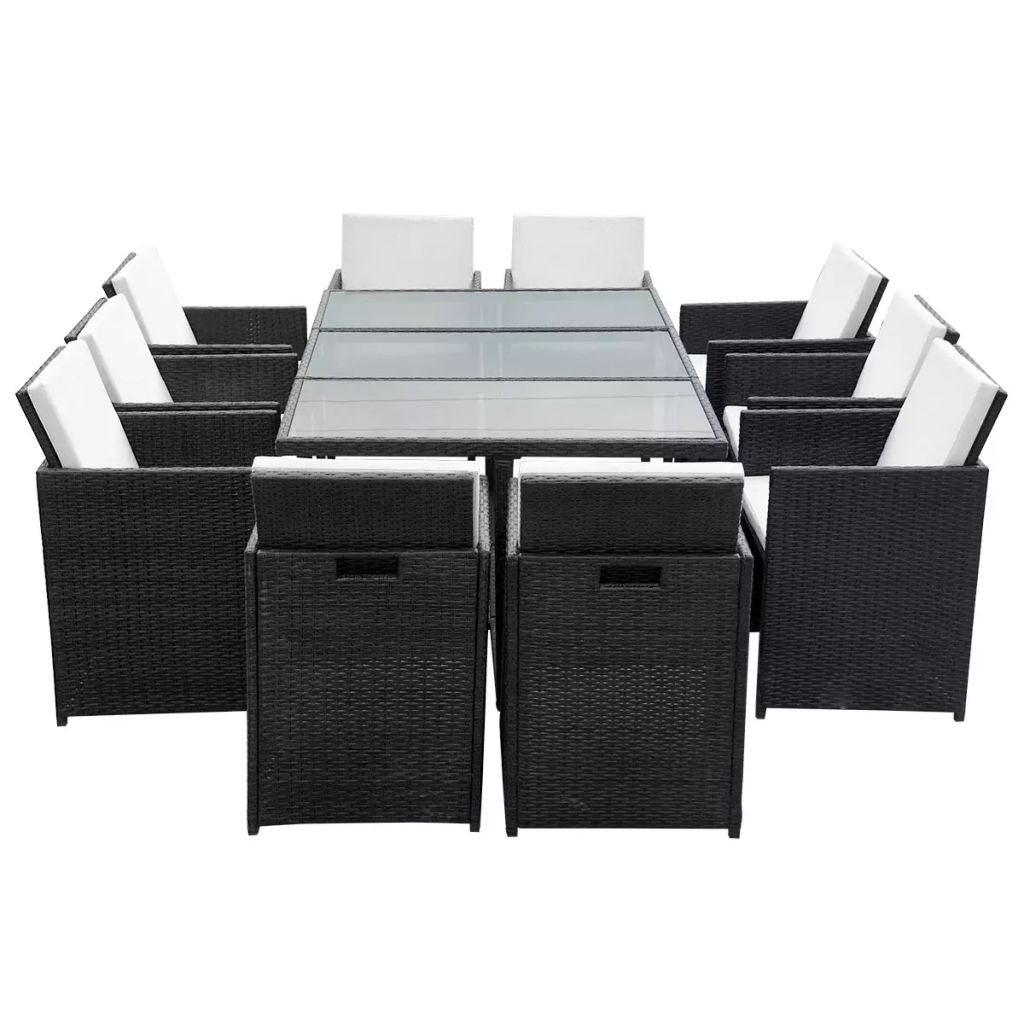 11-tlg. Garten-Essgruppe mit Auflagen Poly Rattan Schwarz