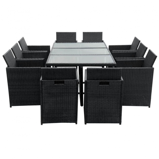 11-tlg. Garten-Essgruppe mit Auflagen Poly Rattan Schwarz