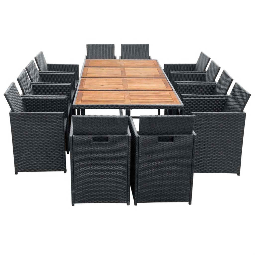 13-tlg. Garten-Essgruppe mit Auflagen Poly Rattan Schwarz