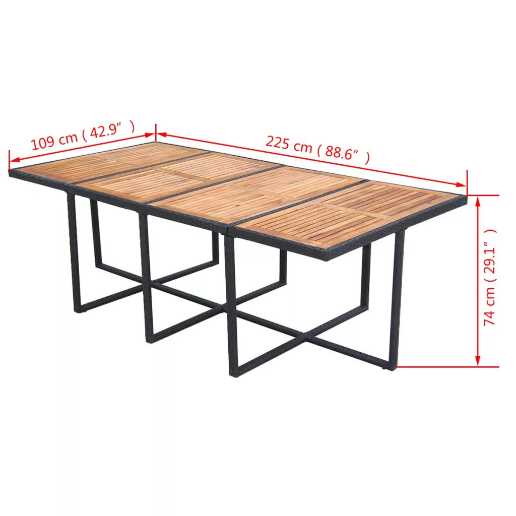 13-tlg. Garten-Essgruppe mit Auflagen Poly Rattan Schwarz