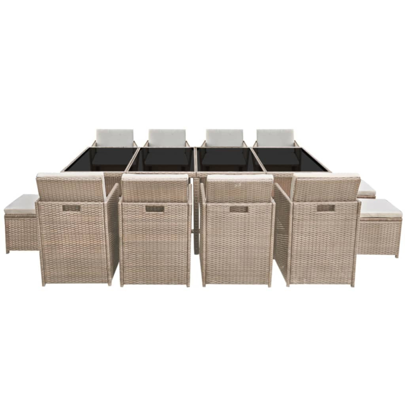 13-tlg. Garten-Essgruppe mit Auflagen Poly Rattan Beige