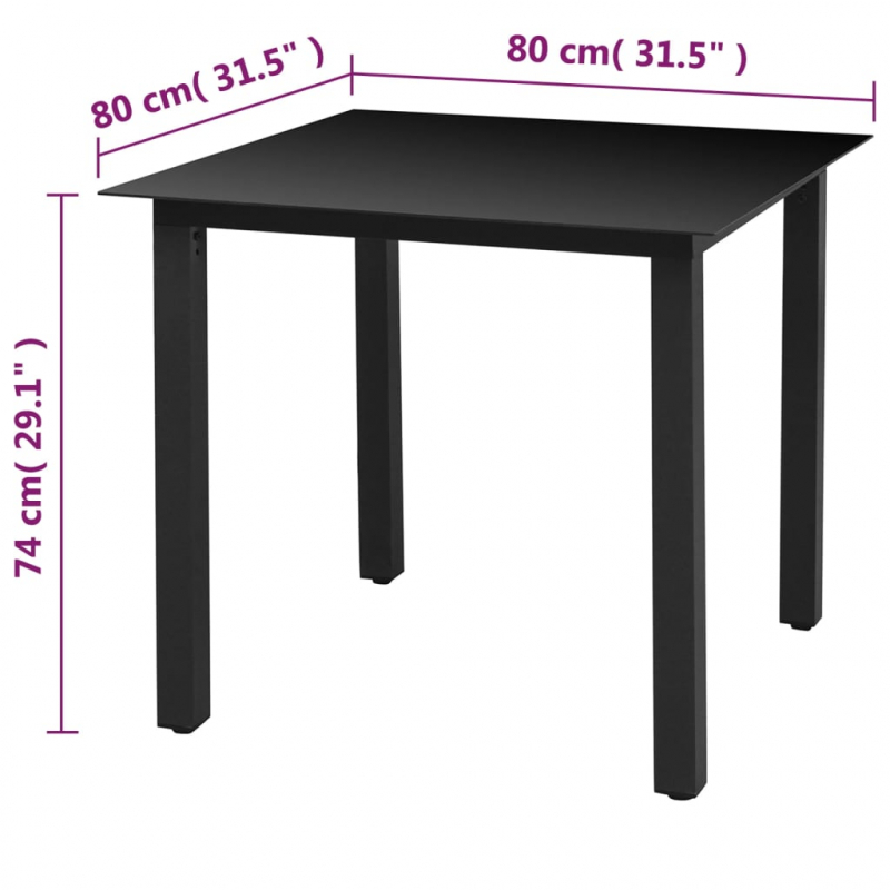 Gartentisch Schwarz 80x80x74 cm Aluminium und Glas