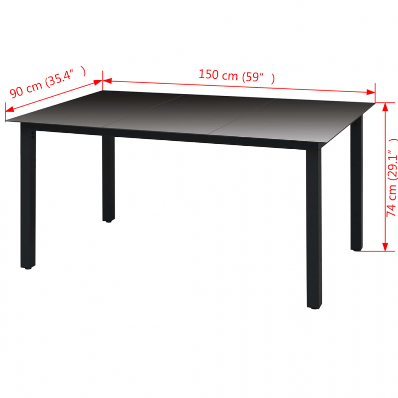 Gartentisch Schwarz 150x90x74 cm Aluminium und Glas