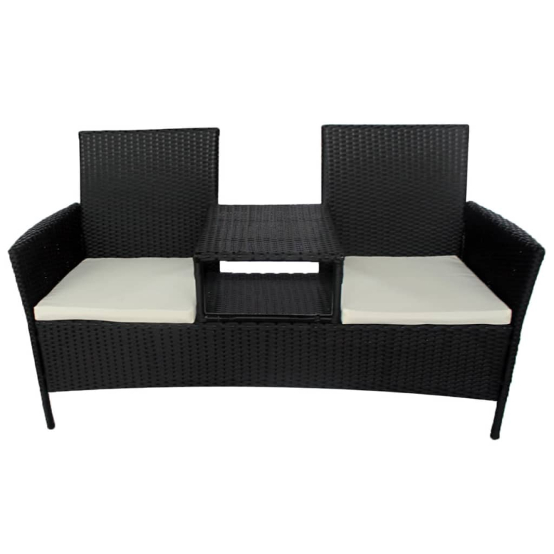 Gartensofa 2-Sitzer mit Teetisch Poly Rattan Schwarz