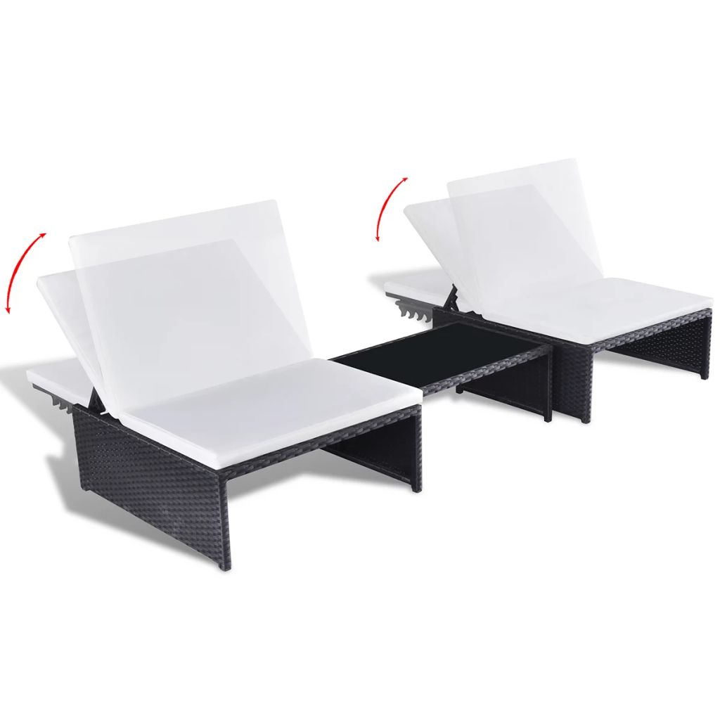 Outdoor-Lehnstühle 2 Stk. mit Tisch Schwarz Poly-Rattan