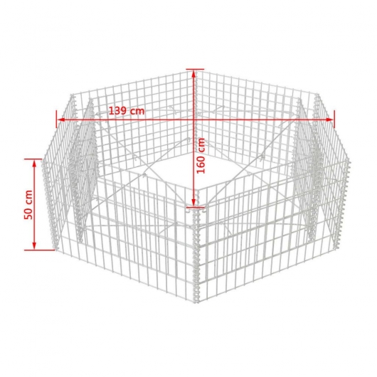 Sechseckiges Gabionen-Hochbeet 160×140×50 cm