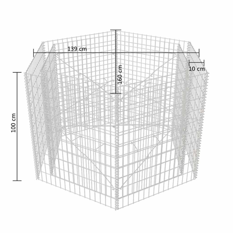 Sechseckiges Gabionen-Hochbeet 160×140×100 cm