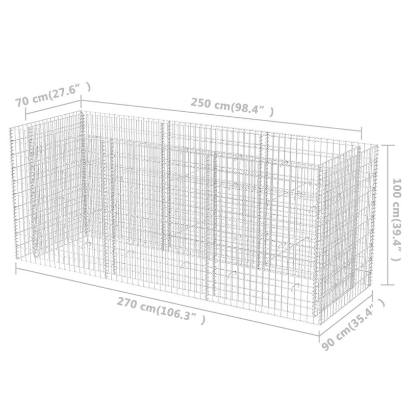 Gabionen-Hochbeet Stahl 270×90×100 cm