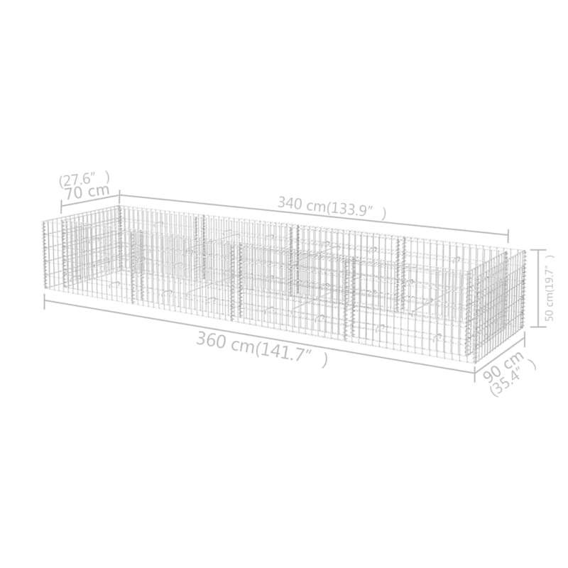 Gabionen-Hochbeet Stahl 360×90×50 cm