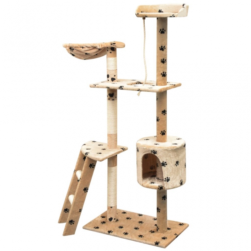 Katzen-Kratzbaum Sisal 150 cm Beige mit Pfoten-Aufdruck