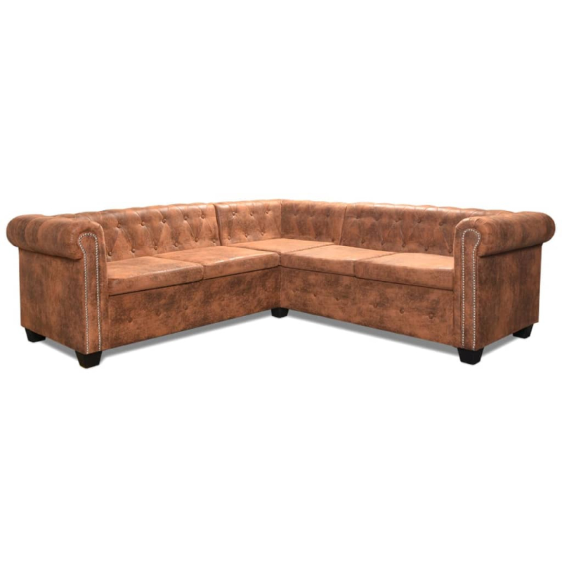 Chesterfield-Ecksofa 5-Sitzer Kunstleder Braun