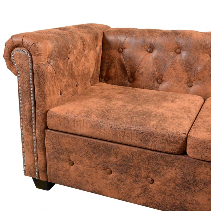 Chesterfield-Ecksofa 6-Sitzer Kunstleder Braun