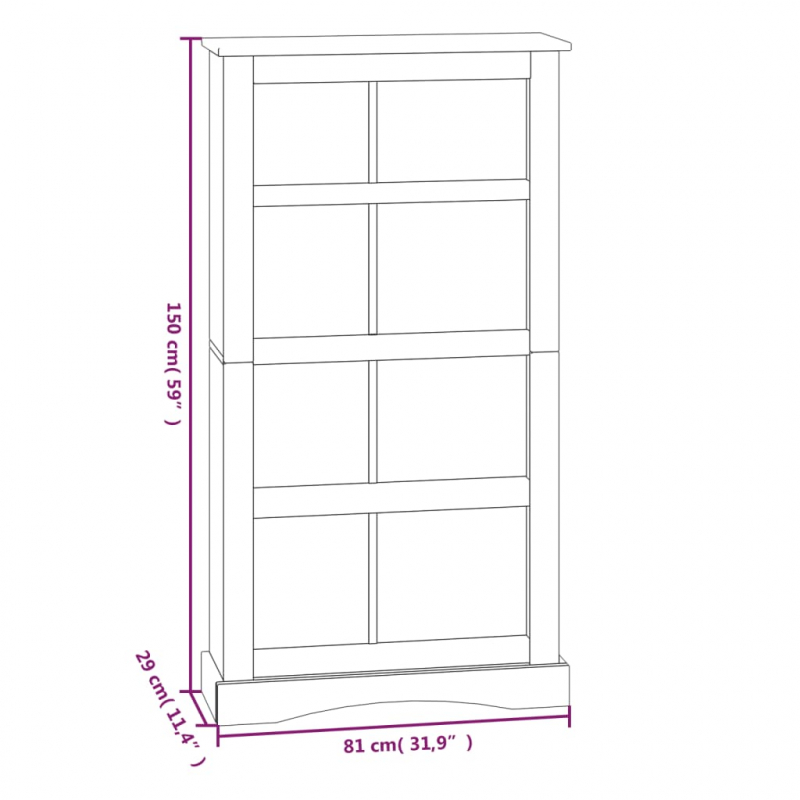 Bücherschrank 4 Fächer Mexiko-Stil Kiefernholz 80x29x150 cm