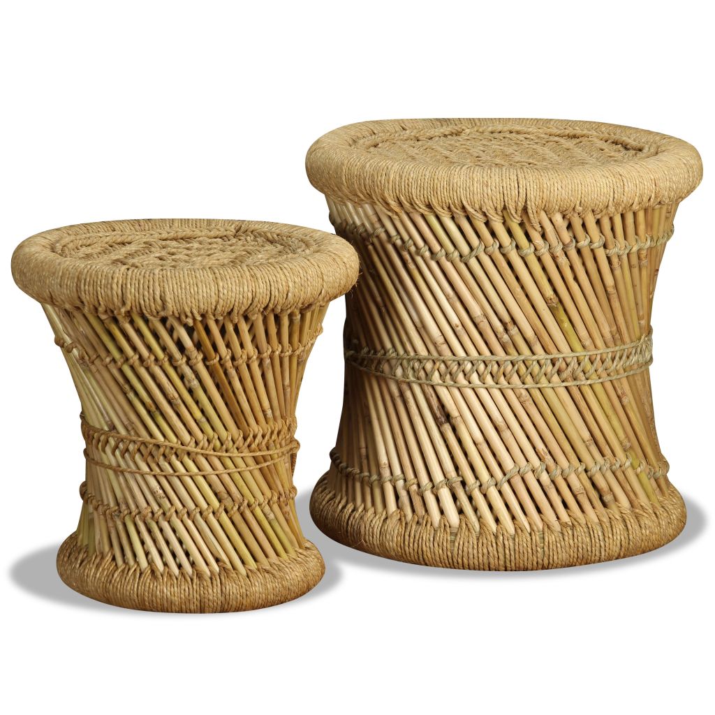 Hocker 2 Stk. Bambus und Jute